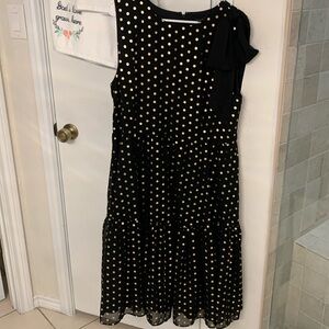 NWT Ann Taylor Black Gold Polka Dots Shell/Lining 100% Polyester Roomy Size 14